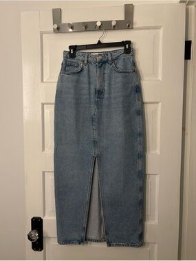 MANGO Classic Light Blue Denim Skirt